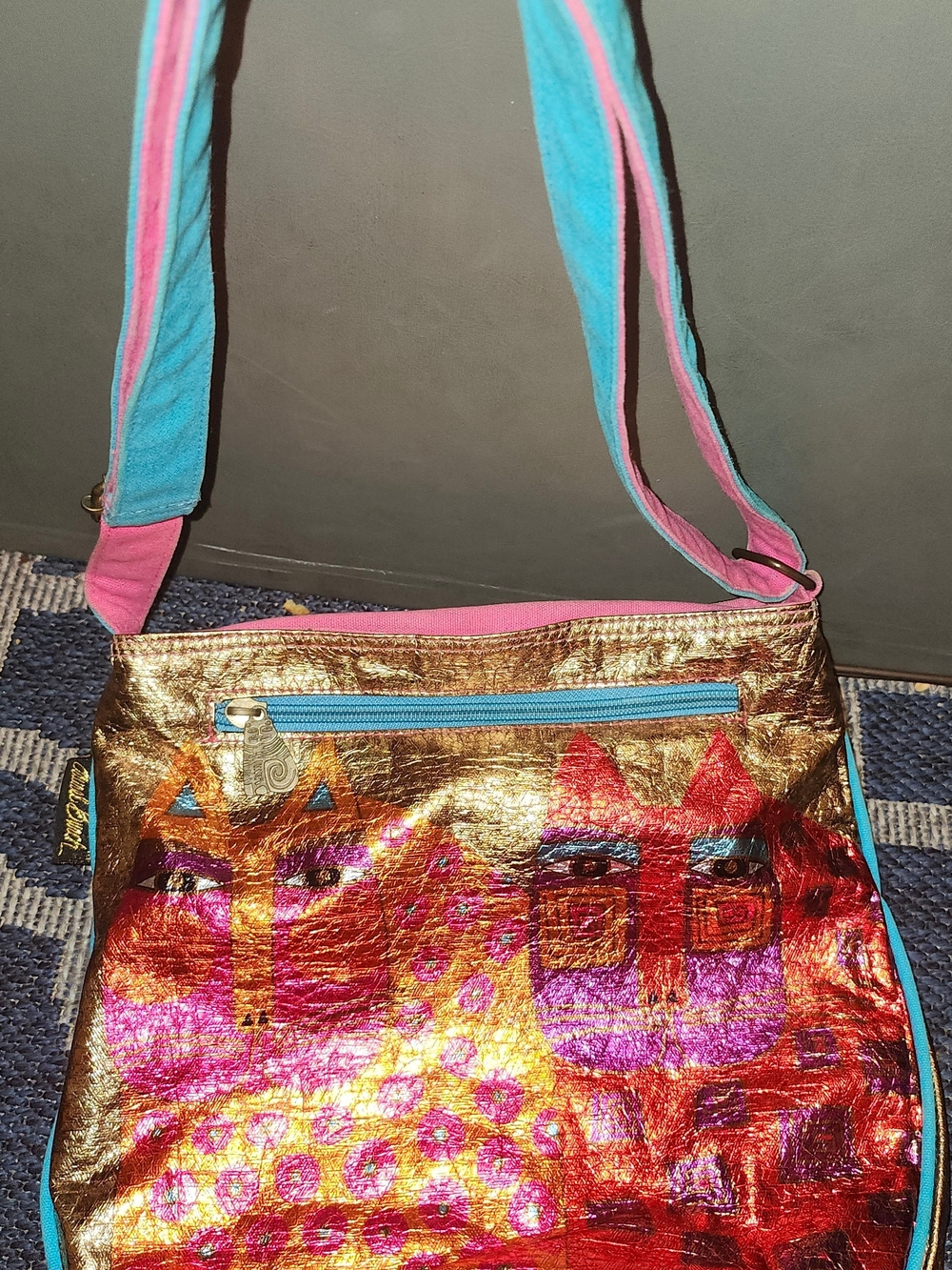 Laurel Burch Metallic Multicolor Cat Print Crossbody Shoulder Bag